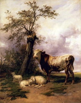トーマス・シドニー・クーパー Painting - 牧草地の主 家畜 トーマス牛 シドニー・クーパー